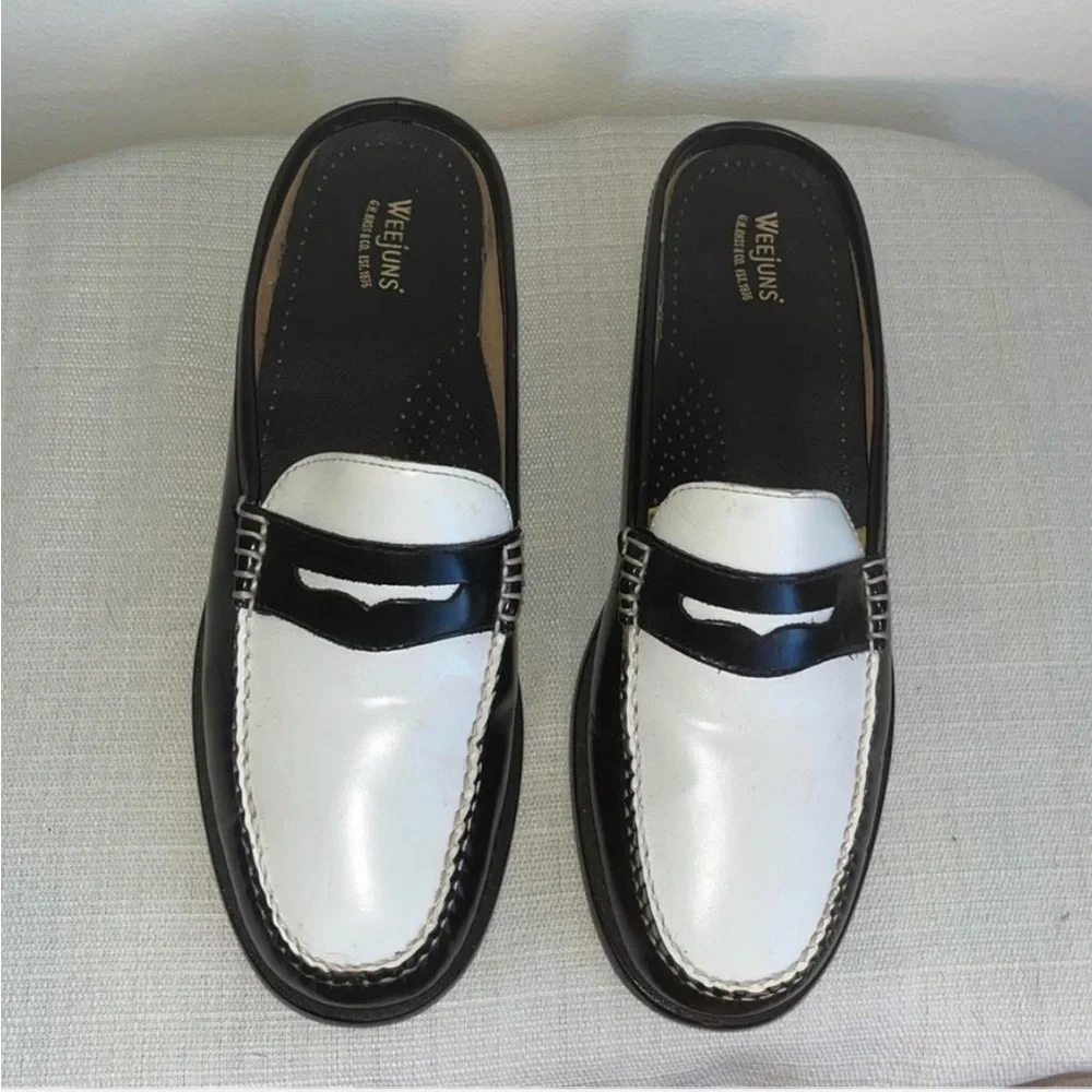 Black and White Spats Loafers Wynn Mules Weejuns by GH Bass - 9.5 - Picture 2 of 8